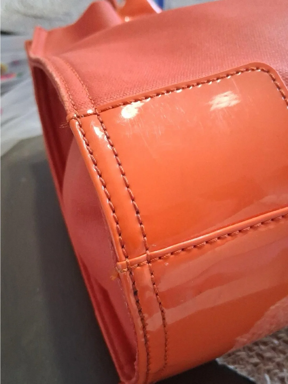 TORY BURCH ELLA CANVAS & PATENT TOTE PUMPKIN ORANGE